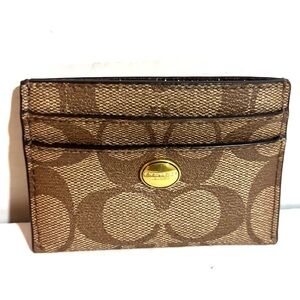Coach Signature Tan and Gold Card Holder